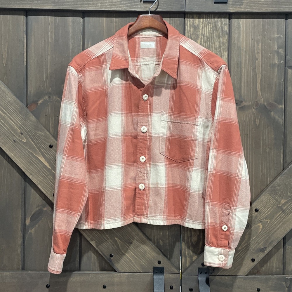 VTG MOTHER The Overshirt Jacket Hot Off The Block Orange Plaid Cropped Flannel L